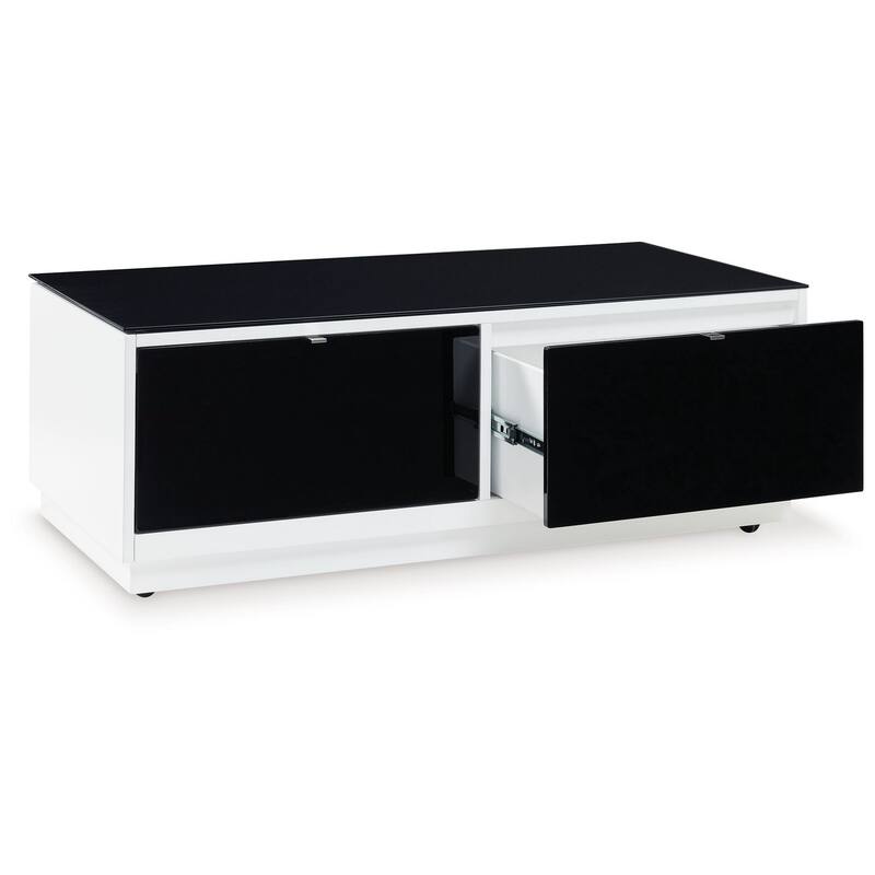 Tonny Cocktail Coffee Table, 2 Drawer, Black Glass, Rectangular White