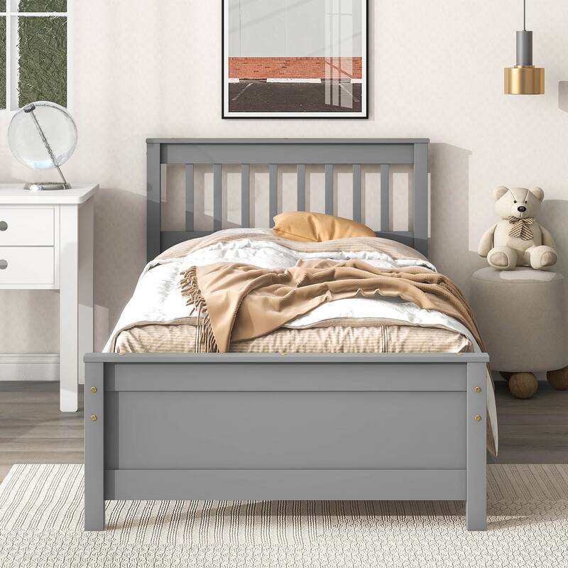 Twin Size Twin Size Wooden Platform Bed with Headboard and Footboard