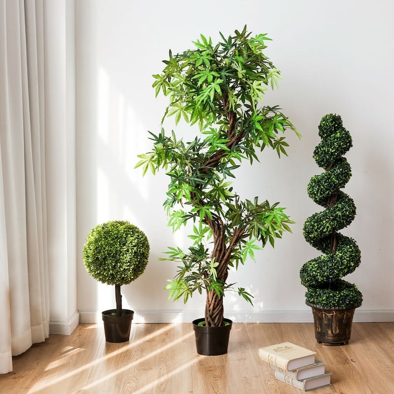 Set of 2 Realistic Faux Plant with Natural Wood Trunk and PVC Leaves for Indoor and Outdoor Decor - 11"x 11"x 4"(L x W x H)