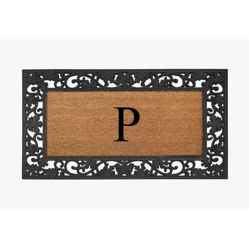 A1HC Rubber and Coir Dirt Trapper Heavy Weight Large Monogrammed Doormat 23"X38", Black - P
