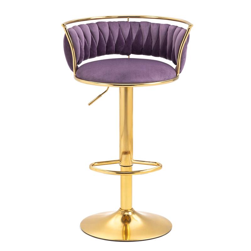 4 Set Velvet Adjustable Swivel Bar Stools With Backs