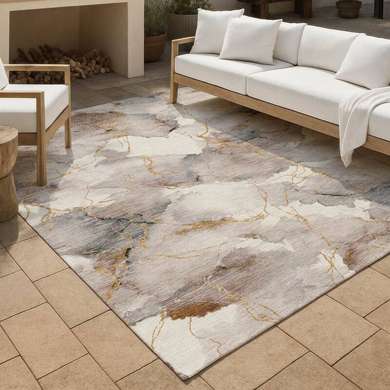 Machine Washable Indoor/ Outdoor Modern Brighton Chantille Rug - Khaki - 3' x 5'