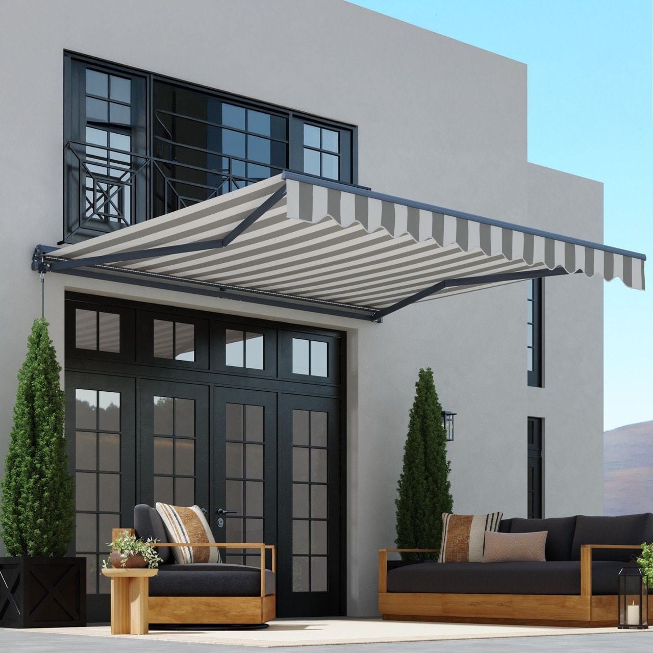 ALEKO Moroccan Semi-Cassette Motorized Patio Awning - Seagull Gray