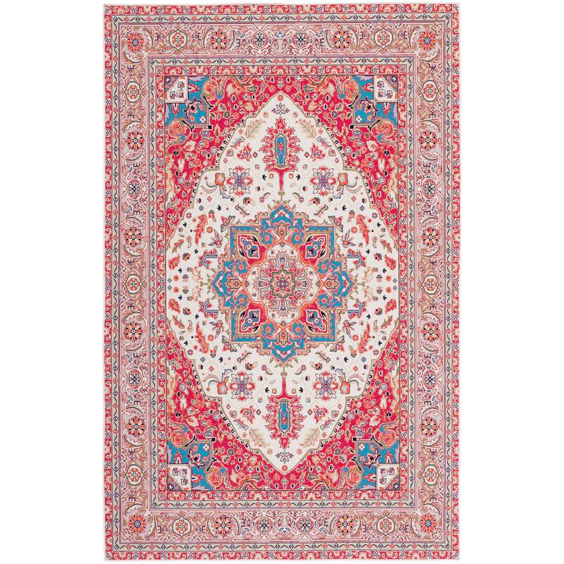 SAFAVIEH Tucson Machine Washable Slip Resistant Mazie Oriental Medallion - 6' x 6' Square - Red/Beige - Square