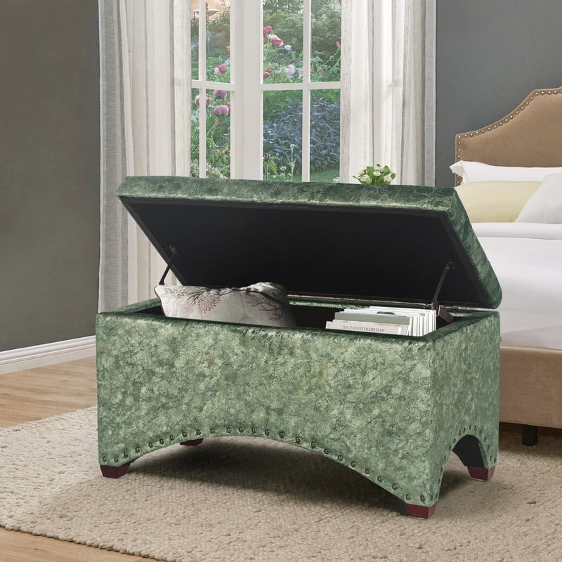 Adeco Rectangle Tufted Storage Ottoman Bench Velvet Fabric Foot Rest