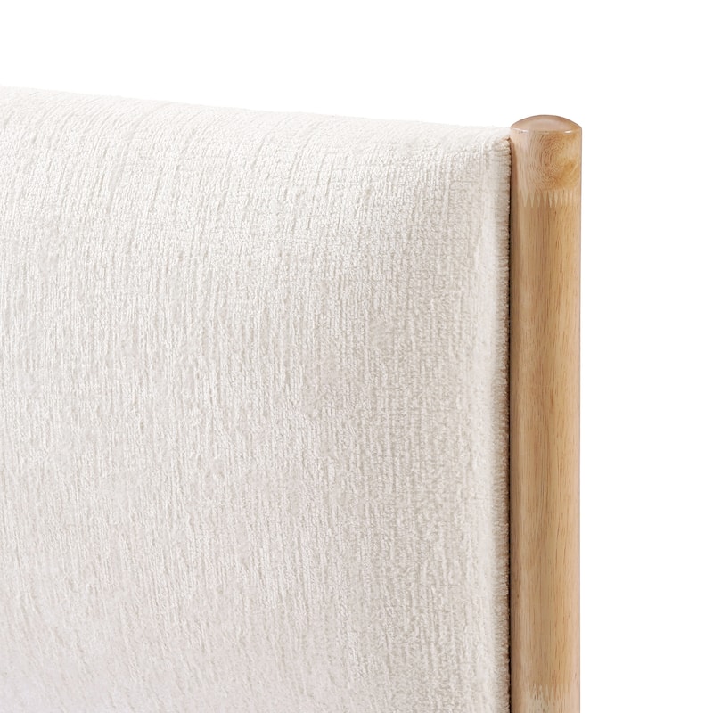 Christopher Knight Home - Elara Damare Queen Bed with Solid Rubberwood Frame, Boucle Upholstered Headboard