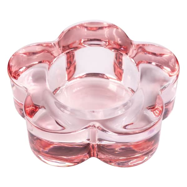 slide 2 of 2, Glass Flower Tealight Holder Blush
