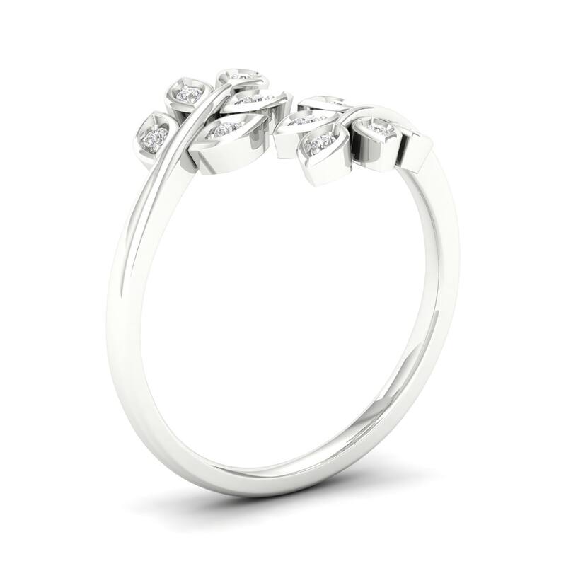 1/10ct TDW Diamond Bypass Leaf Fashion Ring in 10k Gold for Women
