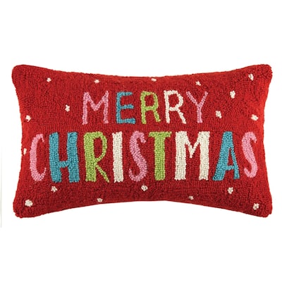 Multi Merry Christmas Wool Hook Pillow