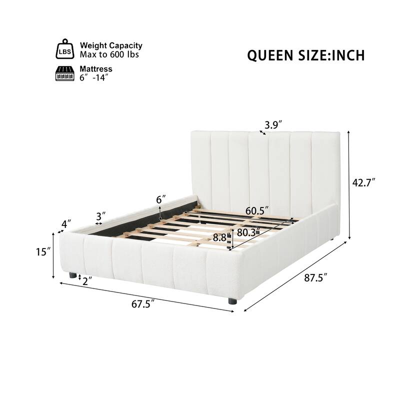 Christopher Knight Home - Modern Boucle Upholstered Platform Bed with Vertical Tufted Headboard