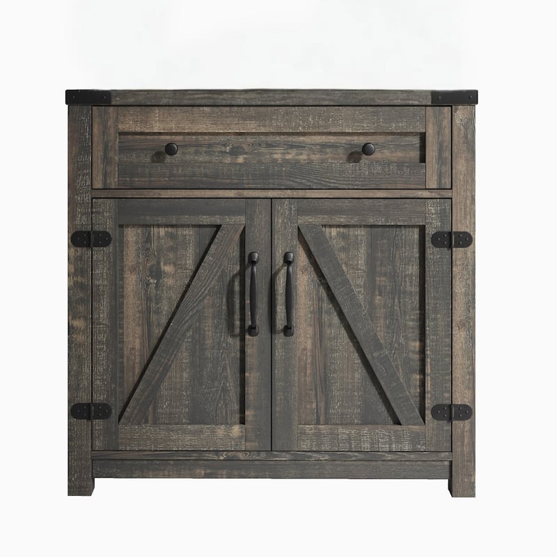 HomeRoots 32" Light Brown Wood Accent Cabinet With Two Doors And One Drawer