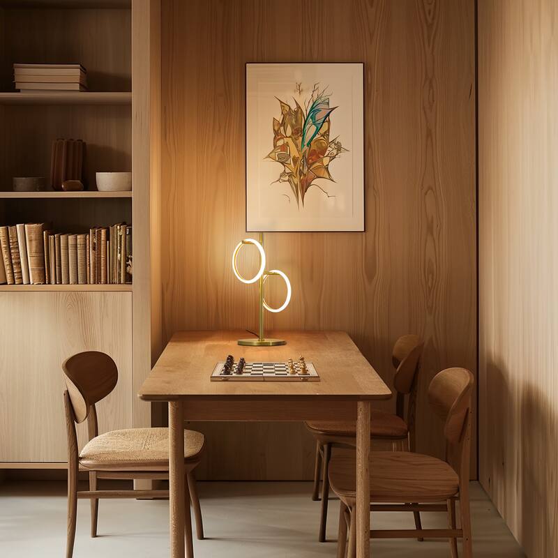 Brightech Saturn 21 in. Antique Brass Industrial Integrated LED Desk Table Lamp with Built-In 3-Way Dimmer