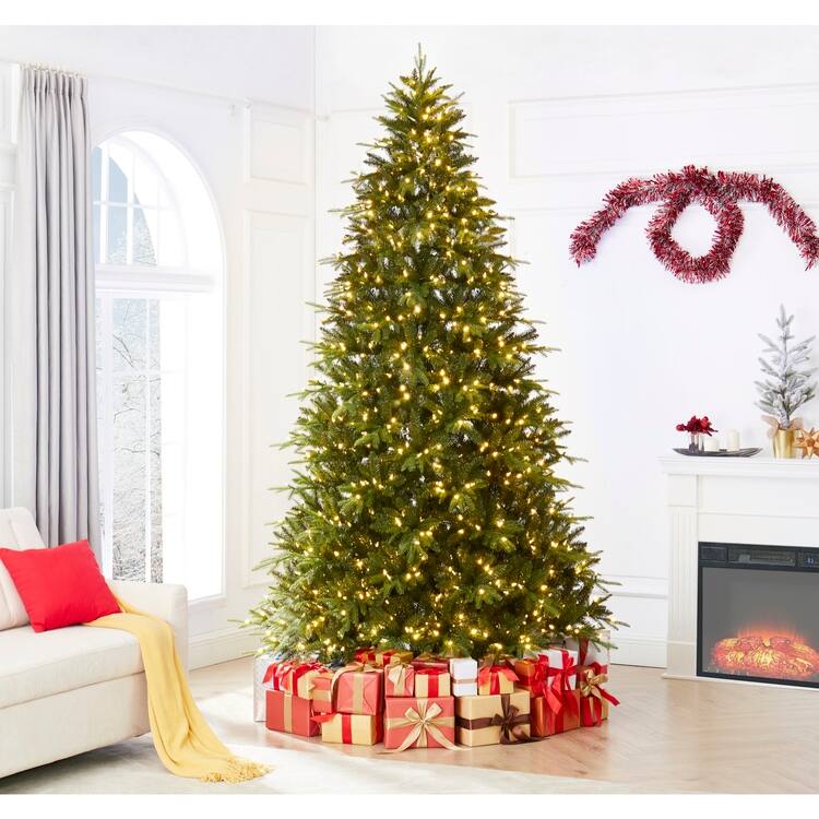 Traditional Artificial Christmas Tree with Lights, Prelit Christmas Tree, Pine Fir Christmas Tree with LED Lights
