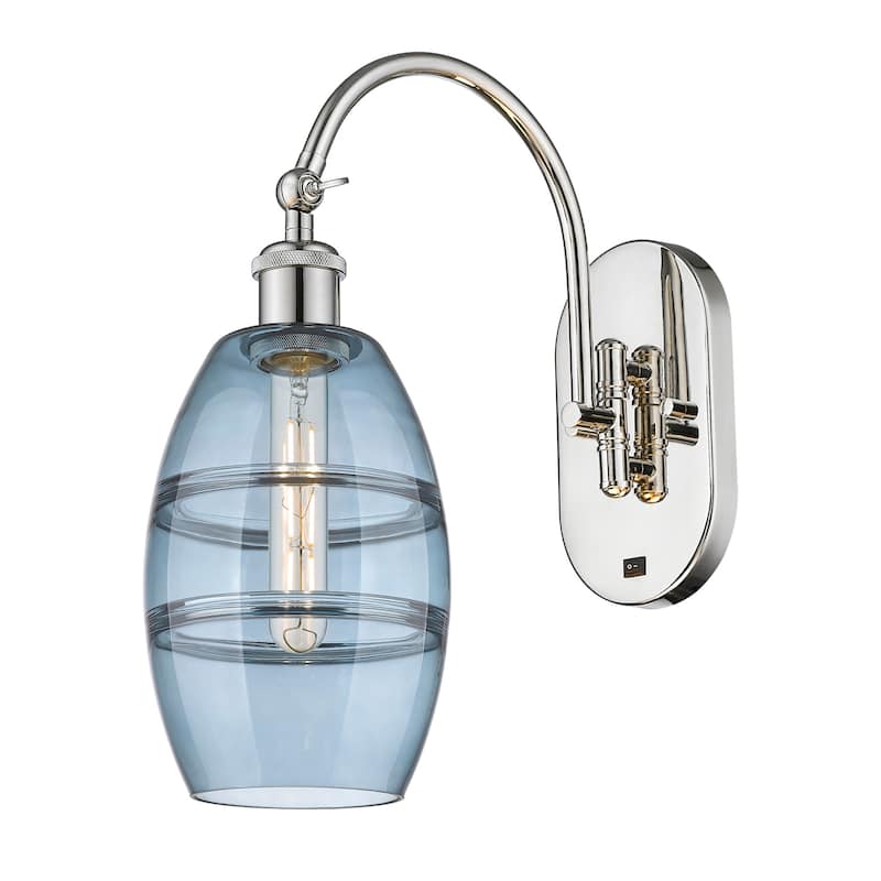 Innovations Lighting 518-1W-12-6 Vaz Sconce Vaz 12" Tall Wall Sconce - Polished Nickel / Blue