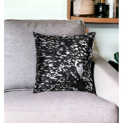 18" Black and Silver Cowhide Throw Pillow