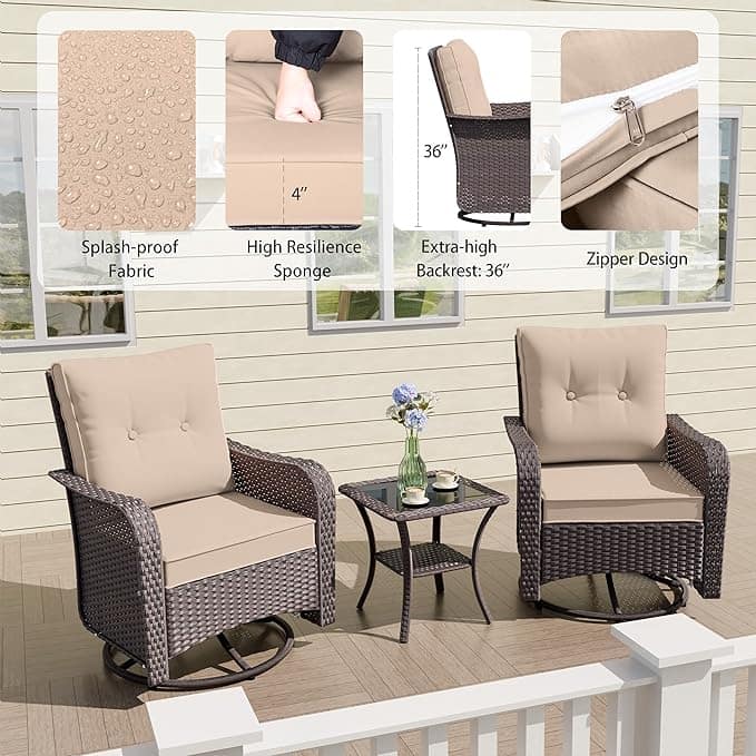 Kullavik 3-Piece Outdoor Swivel Rocking Chair Set With Cushions