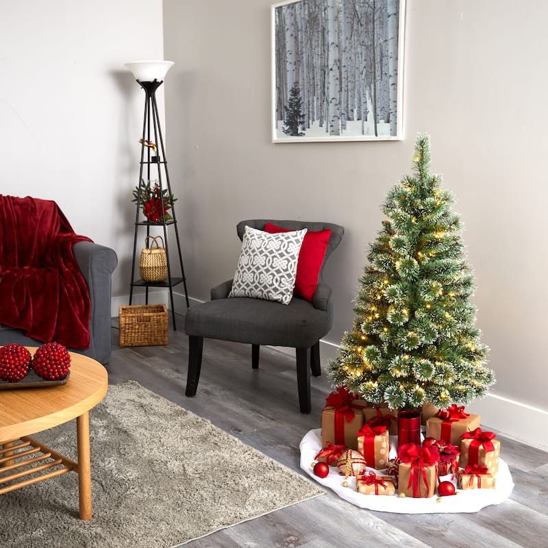 4' Pre-Lit Wisconsin Slim Snow Tip Pine Artificial Christmas Tree, Warm Clear LED Lights - 4 Foot