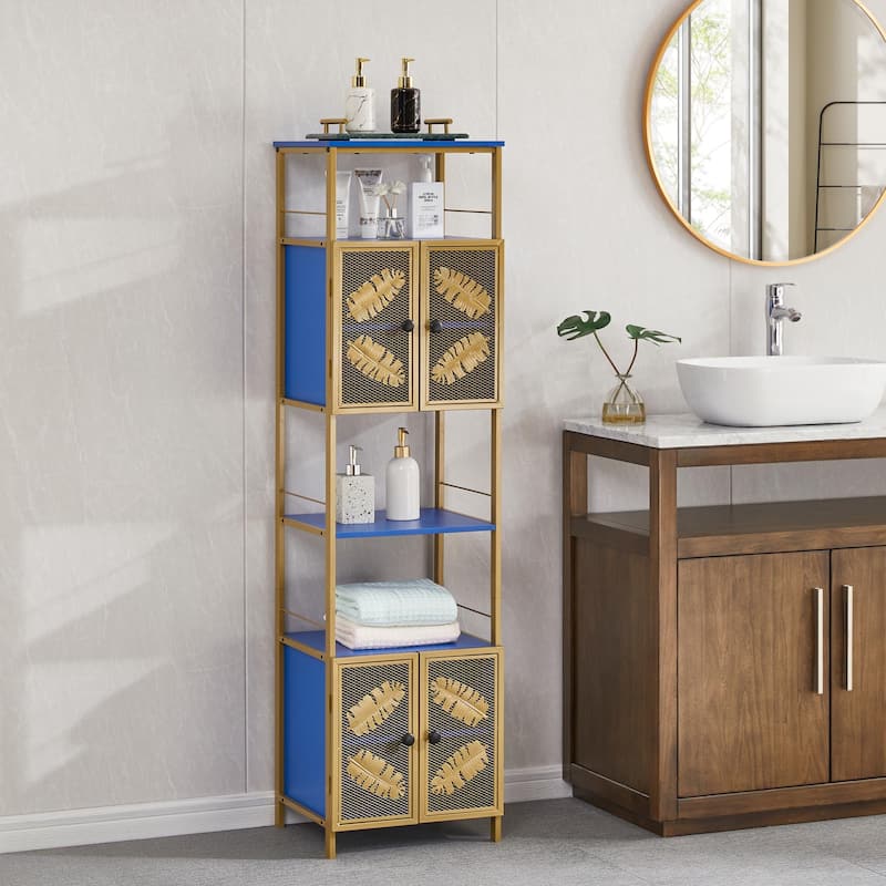 Tall Large Freestanding Storage Cabinet with Open Compartments and 2 Cabinets with Doors