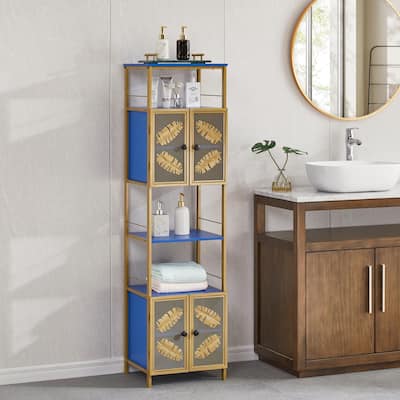 Tall Large Freestanding Storage Cabinet with Open Compartments and 2 Cabinets with Doors