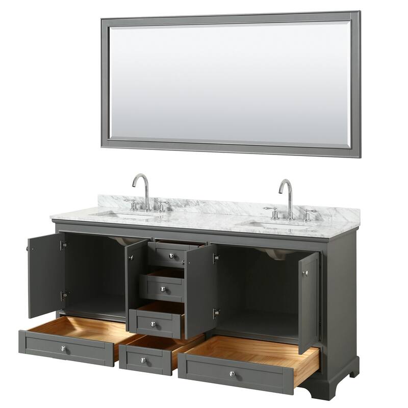 Deborah 72-inch Dark Gray Double Vanity, Square Sinks, 70-inch Mirror