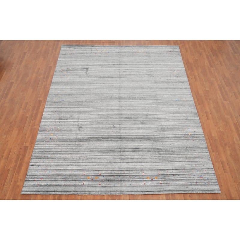 Hand Knotted Oriental Viscose Silk Carpet Tribal Animal Pictorial Greys & Charcoal Gabbeh Area Rug - 11' 8'' X 9' 1''