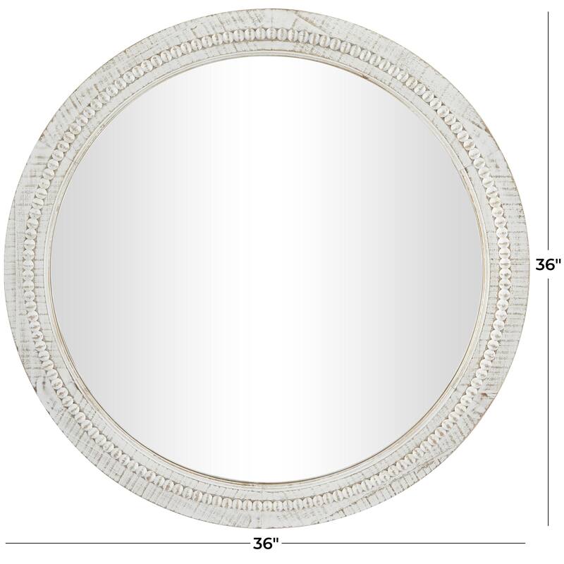 Wood Distressed Carved Beaded Wall Mirror with Beaded Detailing - White - Roche River Decor