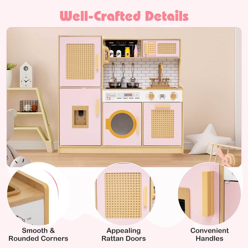 Costway Wooden Kids Kitchen Playset Pretend Play Kitchen with Real - See Details