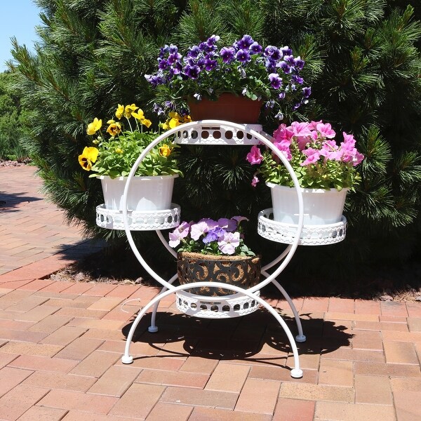 Sunnydaze 4-Tier Ferris Wheel Indoor Outdoor Plant and Flower Stand - 28-Inch