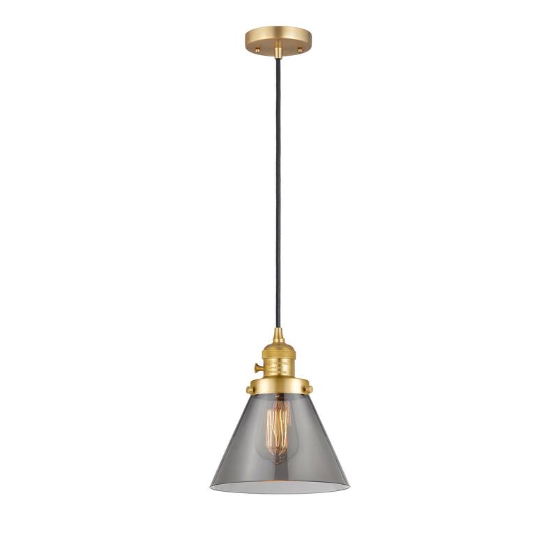 Innovations Lighting Franklin Restoration Cone 1 Light 8" Cord Hung Mini Pendant - Satin Gold/Light Smoke