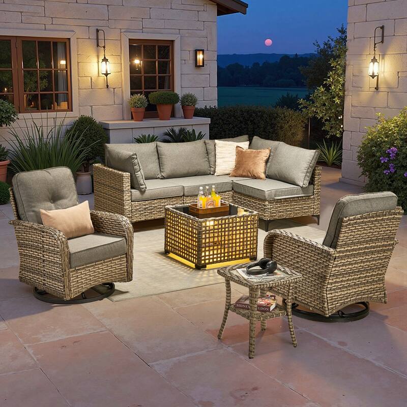 HOOOWOOO 8-piece Outdoor Seating Sofa Patio Wicker Swivel Chair Set