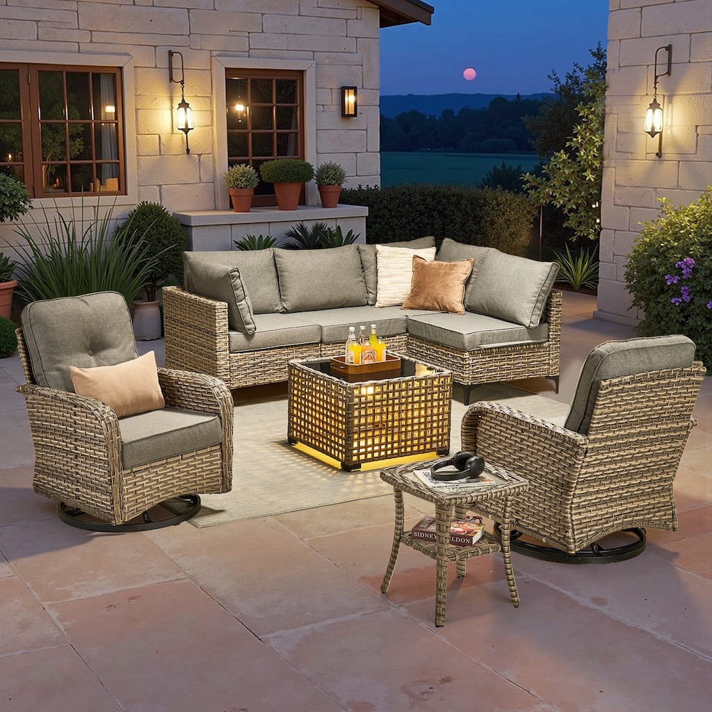HOOOWOOO 8-piece Outdoor Seating Sofa Patio Wicker Swivel Chair Set