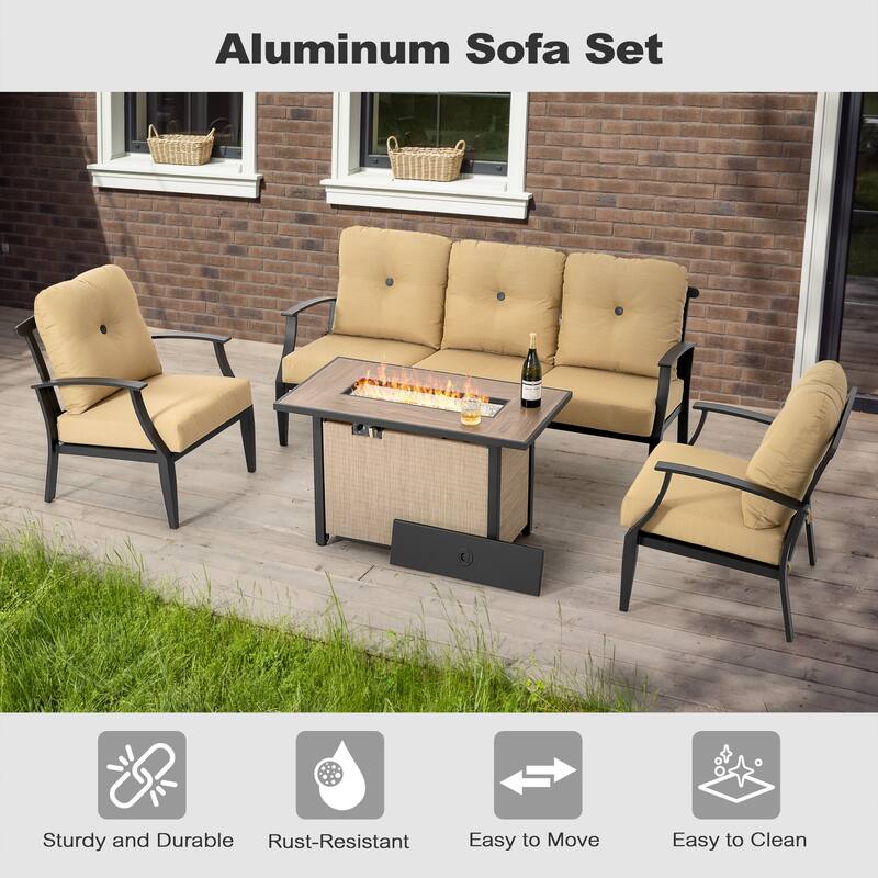 Outdoor 50,000 BTU Textilene Propane Fire Pit Set with Aluminum Sofas
