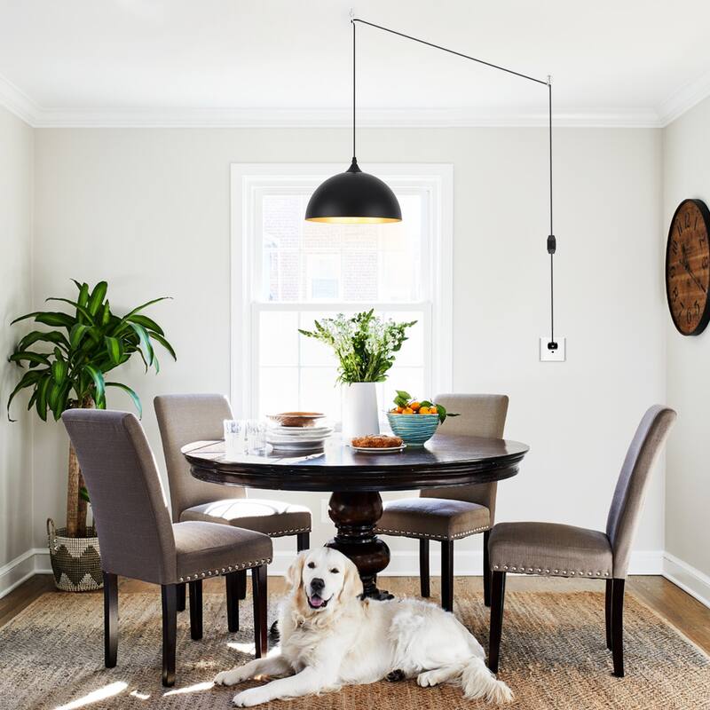 1-Light Dome Hanging Pendant Light Chandelier Lighting for Kitchen Island with Metal Cover & Plug