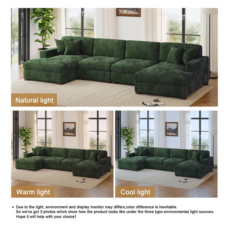 Modern Upholstered Chenille Modular Sectional Sofa with 2 Chaise