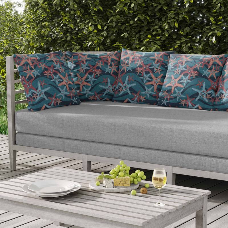 Starfish Sway Indoor/Outdoor Reversible Throw Pillow Blue and Deep