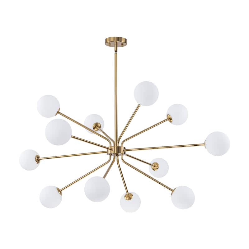 Mid-Century Linear Milky Glass Globe Bubble Sputnik Chandelier