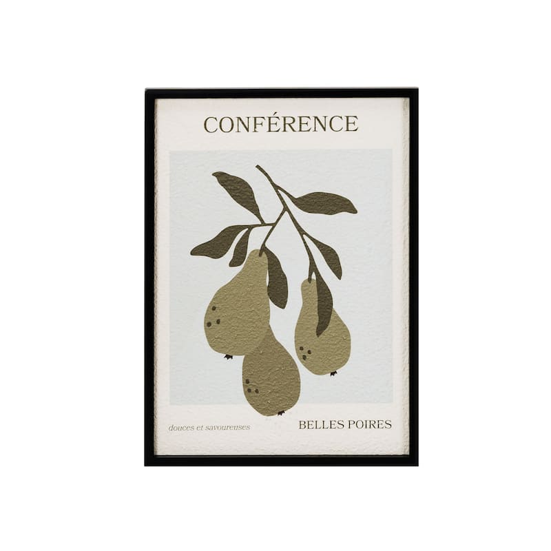 Wood Framed Paper Wall Decor with Pears and "Conference" Design - 19.6"L x 1.0"W x 27.5"H - Wood - Black
