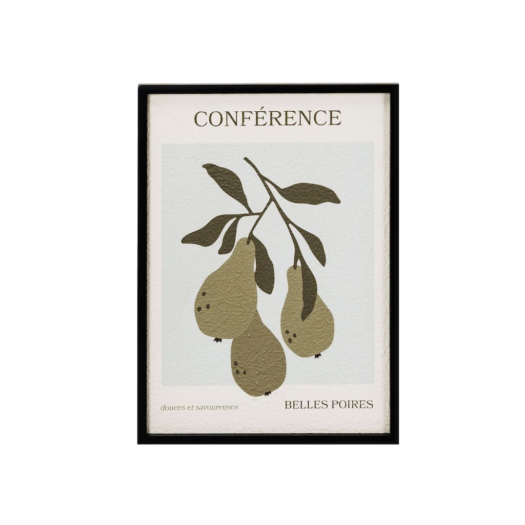 Wood Framed Paper Wall Decor with Pears and "Conference" Design