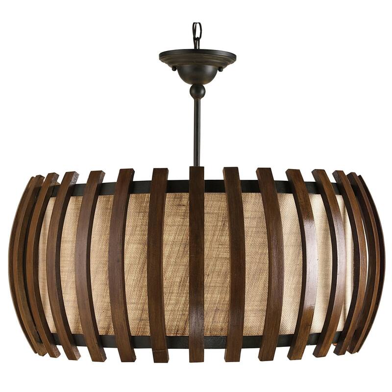 Currey & Company Dado Pendant - 23"h x 28"dia - 23"h x 28"dia - Old Iron/Polished Fruitwood