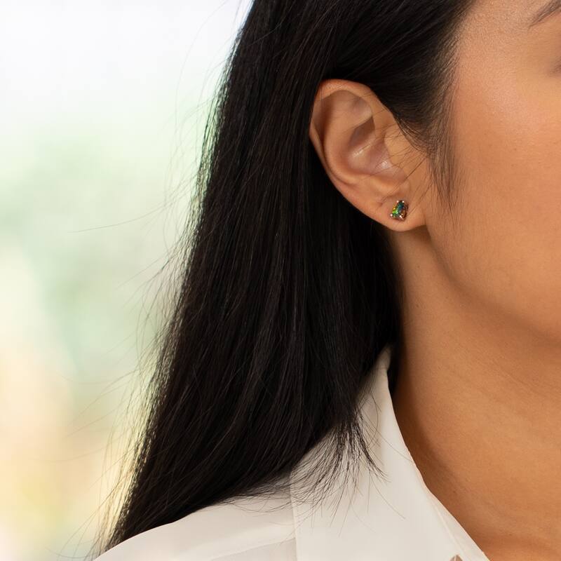 14k Yellow Gold 1 ct Created Black Opal Stud Earrings