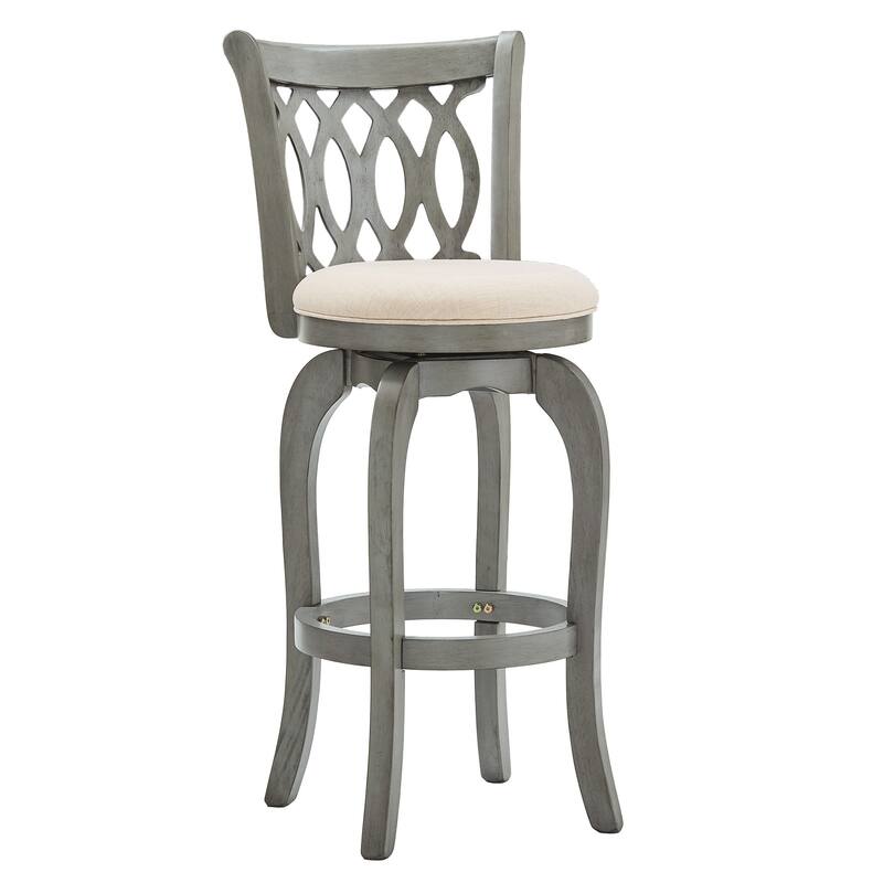 Verona Linen Scroll-back Swivel 29-inch Bar Stool by iNSPIRE Q Classic - Antique Grey-Beige