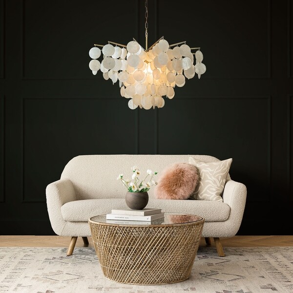 Cone Shape Tier Coastal Capiz Shells Chandelier With Antique