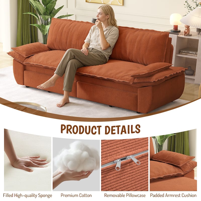 73" Queen Convertible Sleeper Sofa, 3-in-1 Pull Out Sofa Bed, Velvet Upholstery, Space-Saving Loveseat for Small Spaces