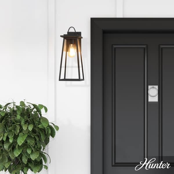 slide 2 of 8, Hunter Ivory Dusk Outdoor Black Wall Light - Modern/Contemporary, Cottage - Front Porch, Patio, Garage 18"