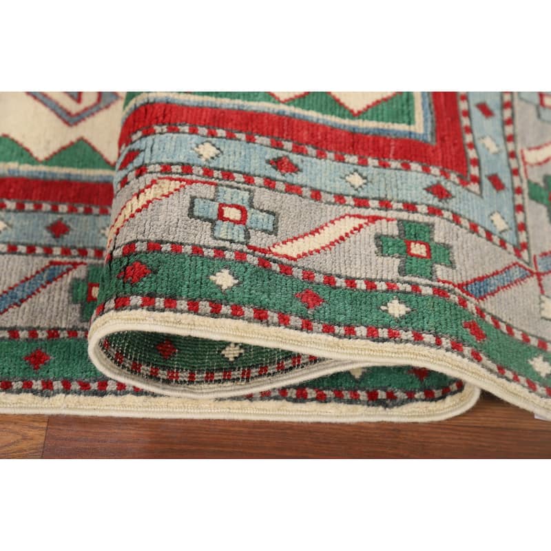 Ivory Kazak Oriental Accent Rug Hand-Knotted Tribal Wool Carpet - 3'11" x 5'7"
