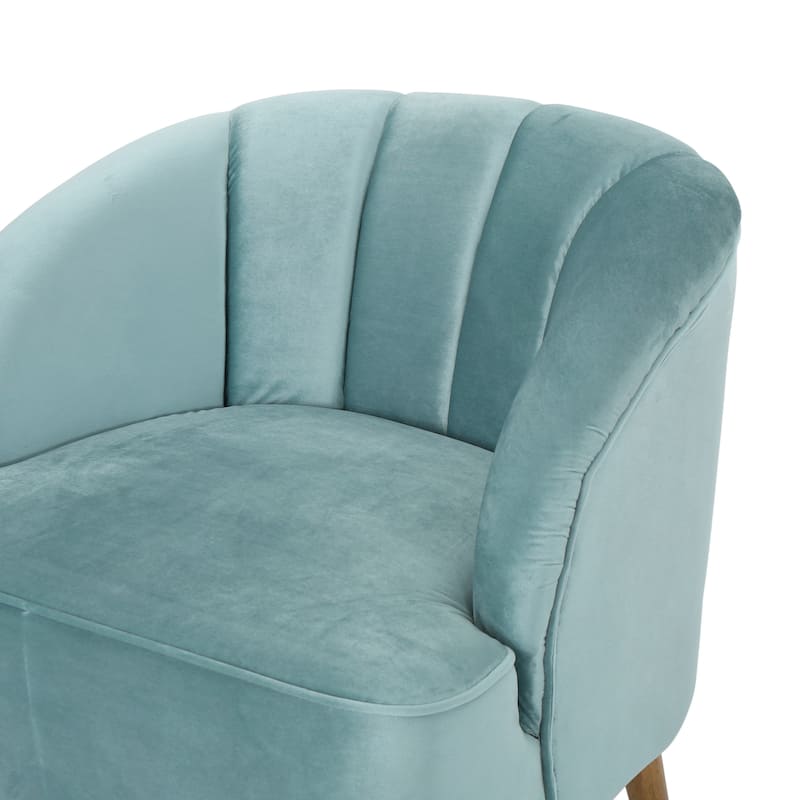 Roomfitters Modern Velvet Accent Chair, Upholstered Barrel Chair with Wooden Legs