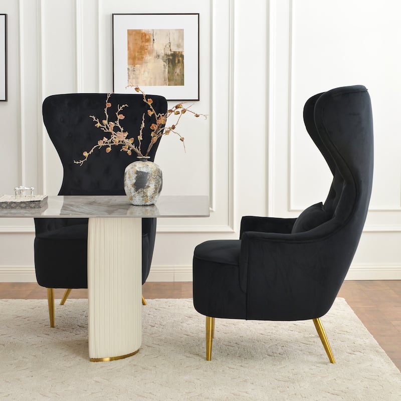 KINWELL Tufted High Wingback Accent Chairs Velvet Armchairs, Set of 2
