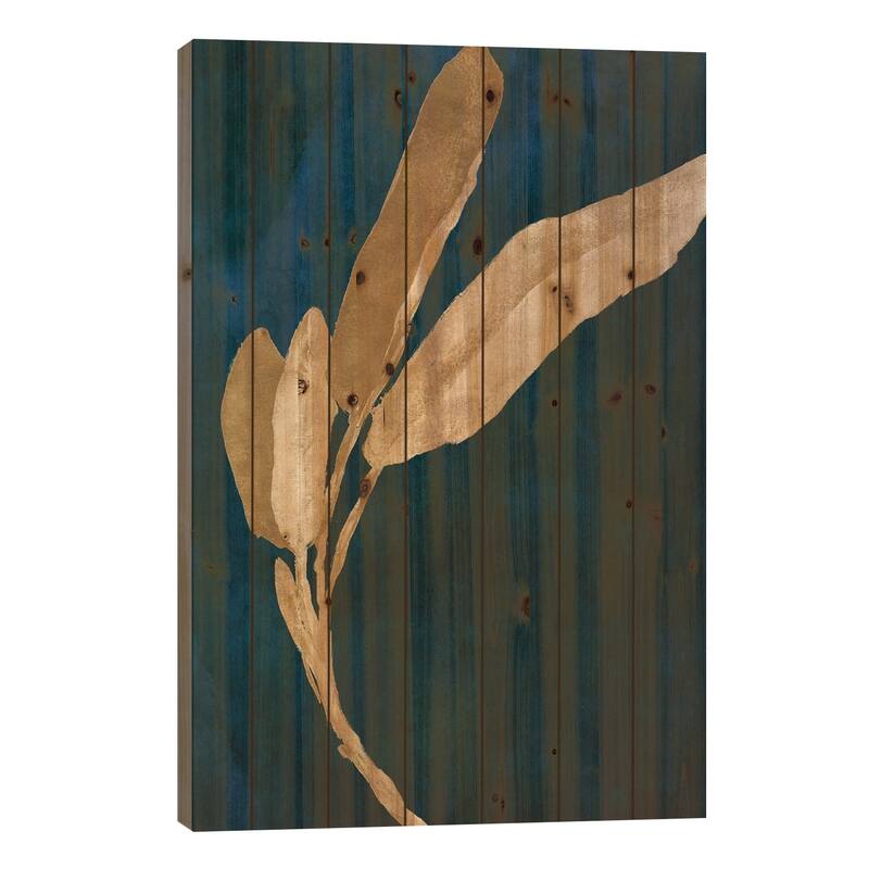 Gold Leaves on Navy III Print On Wood by Lanie Loreth - Multi-Color - 40x26x1.5