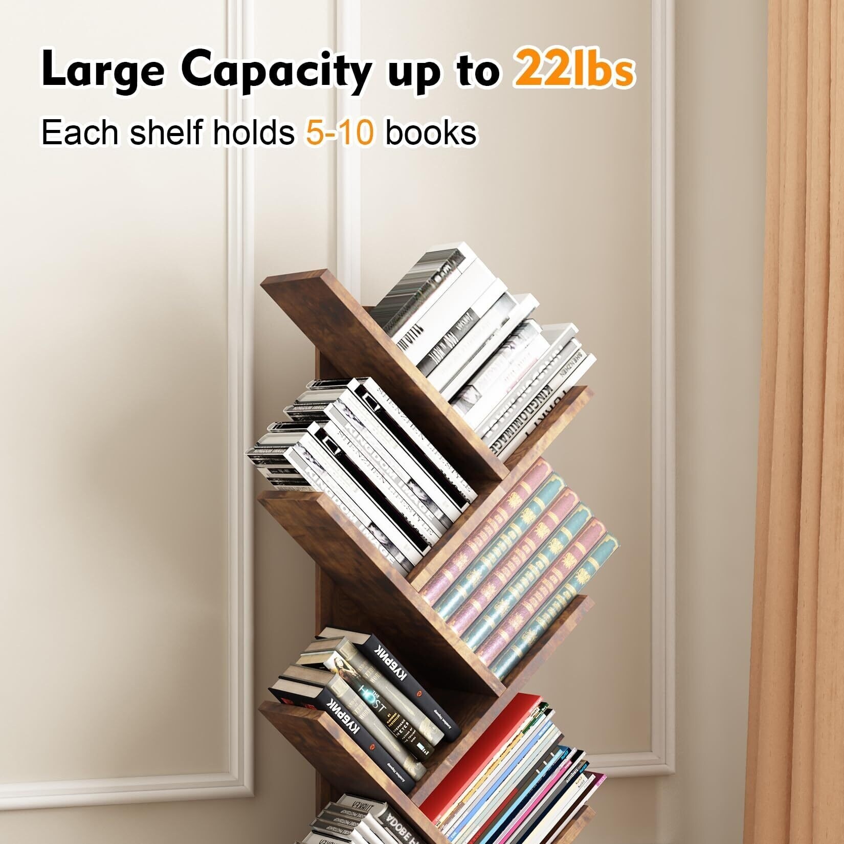8 Tier Tree Wooden Tall Book Shelf,Bookshelf with Storage