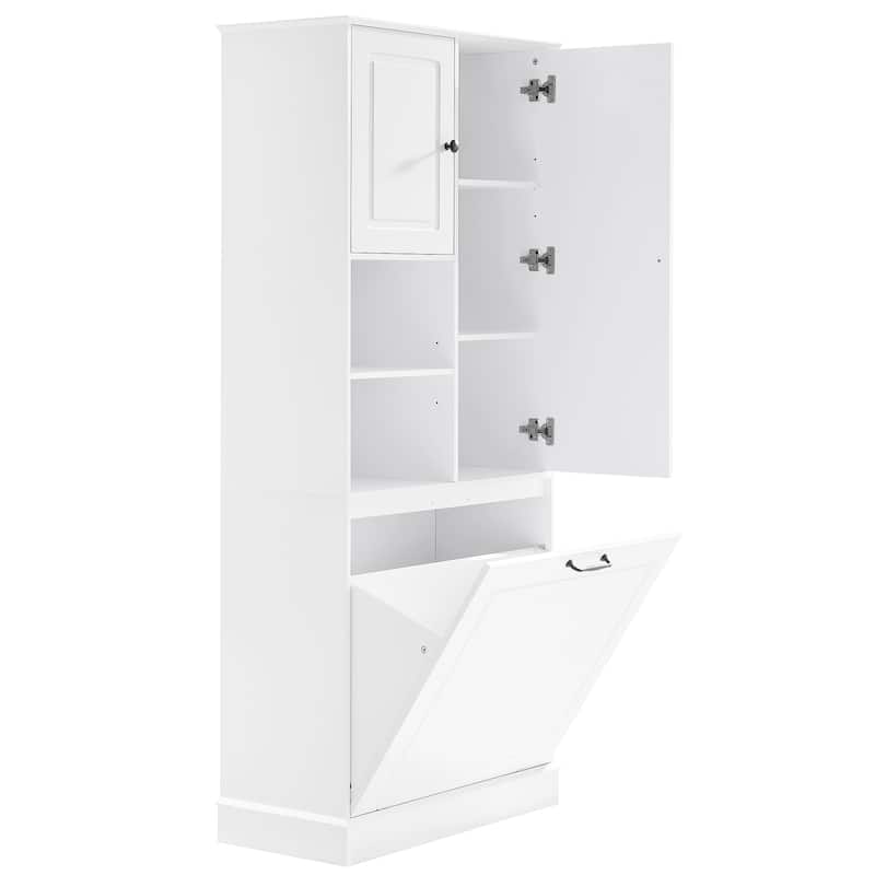 GDF Studio - Tommy Modern MDF Tall Storage Cabinet with Adjustable Shelves and Large Flip-Out Basket